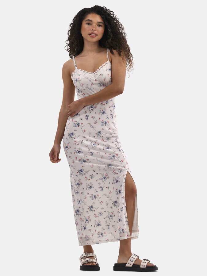 No Boundaries Lace Trim Maxi Mesh Dress, Women’s