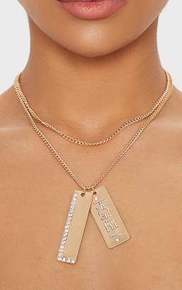 PrettyLittleThing Gold Honey Diamante Tag Necklace