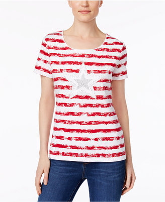 Karen Scott Cotton Striped Star Graphic T-Shirt, Created for Macy's