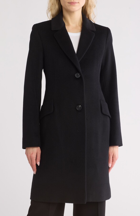 Fleurette Notch Lapel Wool Blend Coat