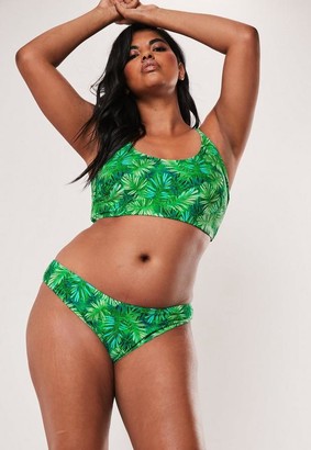 Missguided Size Green Palm Print High Leg Boomerang Bikini Bottoms