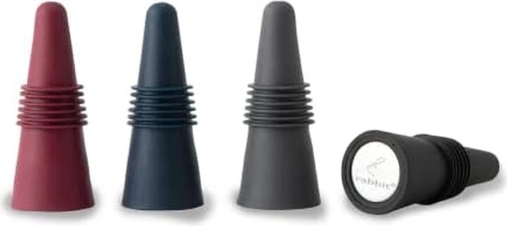 Rabbit W6121 Bottle Stoppers Set of 4, Multicolor Wine Bottle Caps to Preserve Freshness, Stylish and Durable, Perfect for Parties and Gifts