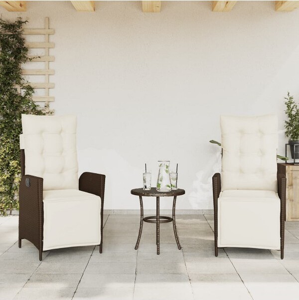 VidaXL vidaXLRecliningPatioChairs2pcswithFootrestBlackPolyRattan