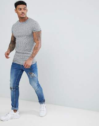 ASOS Design muscle fit Longline T-Shirt With Curved Bound Hem And Roll Sleeve In Twisted Rib