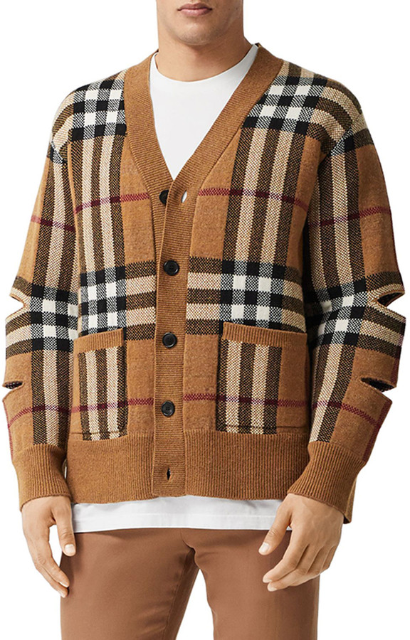 Burberry Men's Windell Check Cardigan Sweater w/ Slit Arms - ShopStyle