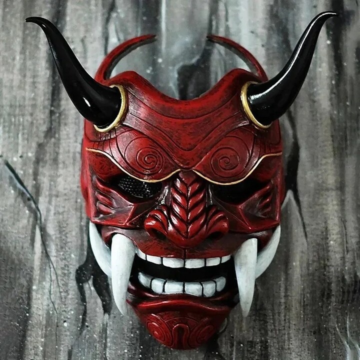 UWCYXOM 1PC Adult Unisex Halloween Face Masks Japanese Hannya Demon Oni Samurai Noh Kabuki Prajna Devil Mask Latex Party Masks