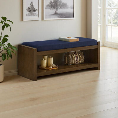 Accent Bench With Lower Shelf Shoe Rack, Padded Seating Bench For Living Room, Modern Compact Bed End Bench With Storage For Bedroom Seating, Removabl