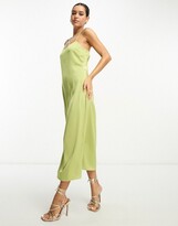Thumbnail for your product : Lola May satin cross back midi dress in chartreuse