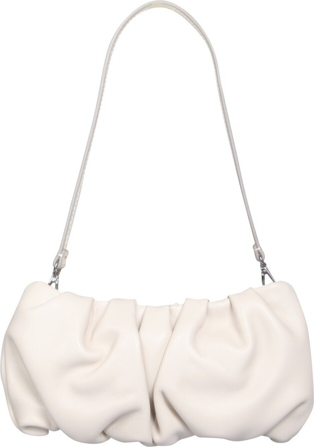 STAUD Bean Ruched Shearling Bag in Beige
