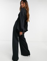 Thumbnail for your product : True Violet plunge balloon sleeve wide leg jumpsuit in black