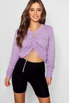 Thumbnail for your product : boohoo Petite Ruched Front Knitted Crop Top