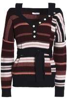 Thumbnail for your product : Derek Lam 10 Crosby Striped Cold-Shoulder Wool Sweater