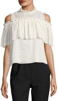 Thumbnail for your product : Rebecca Taylor Cold-Shoulder Ruffled Eyelet Silk Top