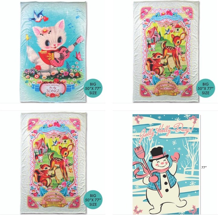 Retro A Go Go Sugarland Fiona Hewitt Artist. Plush Blanket "You Belong "Share Your Sunshine" "Jolly Holly Daze" You Choose