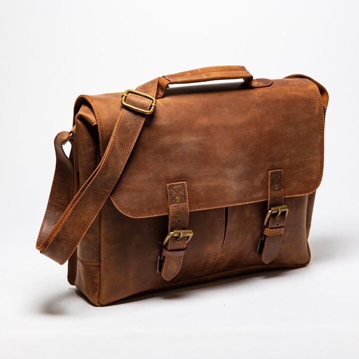 Hides Leather Co. Brown Handmade Leather Messenger Bag Travel Laptop Briefcase - Coarse
