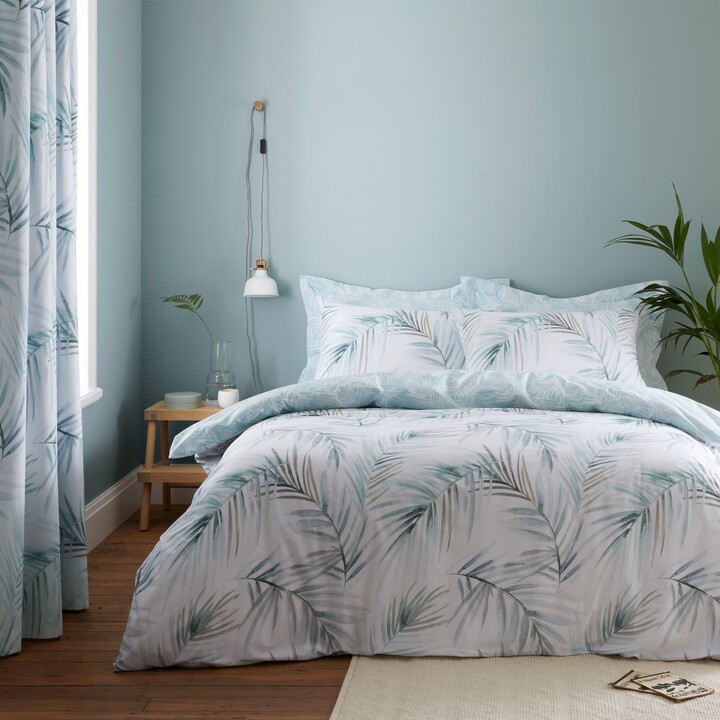 Dunelm Serenity Palm Leaf Seafoam Duvet Cover and Pillowcase Set Green