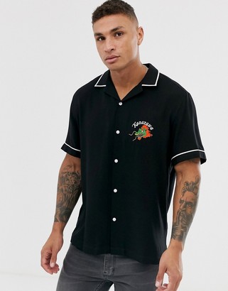 ASOS DESIGN relaxed fit viscose shirt with back embroidery in black