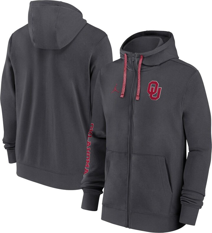 Jordan Men's Anthracite Oklahoma Sooners 2024 Sideline Full-Zip Hoodie - Anthracite White