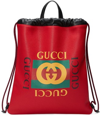 Gucci Print leather drawstring backpack