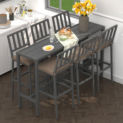 Red Barrel Studio 7 - Piece Rectangular Outdoor Dining Set With Cushions,outdoor Patio Bar Set For Backyard, Garden