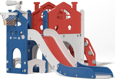 ningbolubikejiyouxiangongsi Kids Slide Playset With Climber, Toddlers Freestanding Castle With Basketball, Storage Area, Tunnel For Indoors And Outdoors, Gift For Children