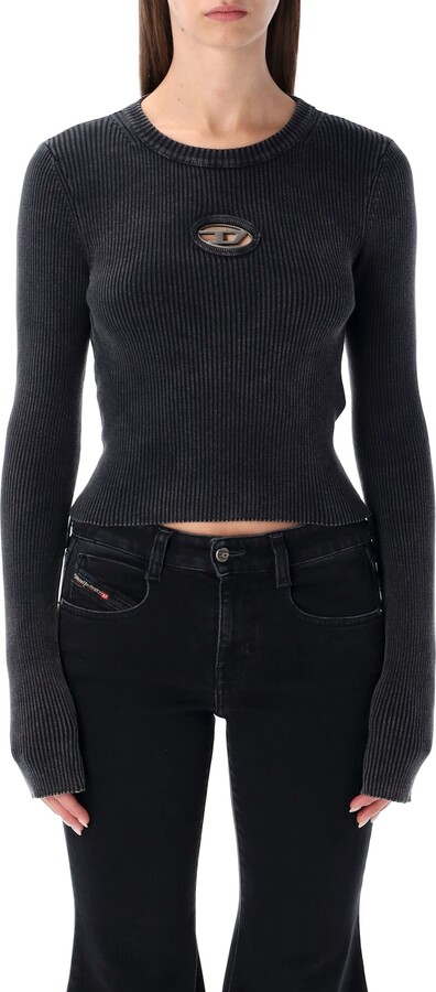 Diesel M-anchor-a Black Ribbed Long-sleeve Top