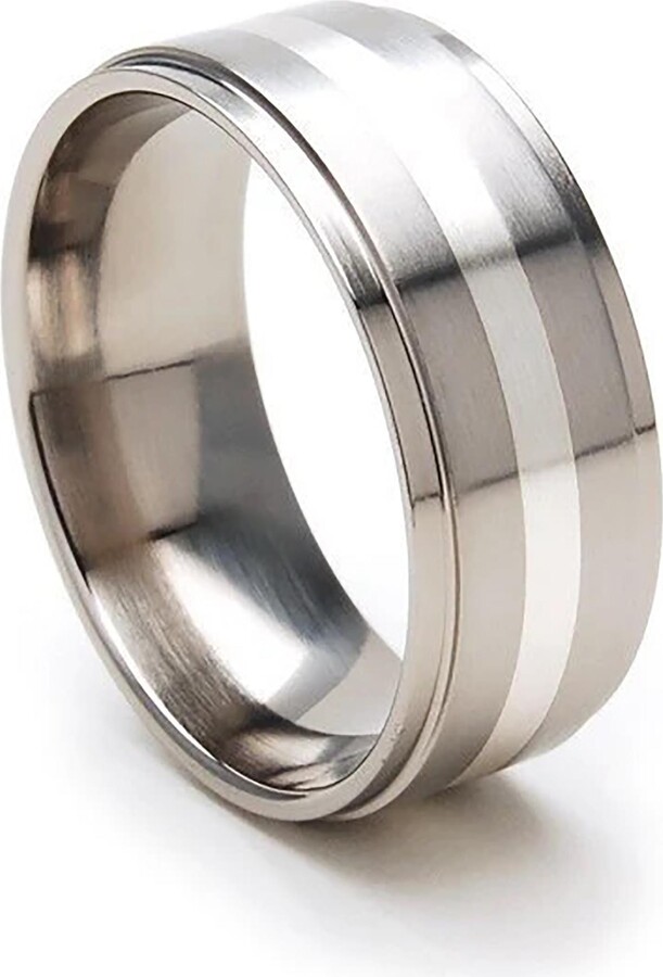 Etsy New Comfort Fit 9mm Titanium Ring Sterling Silver Inlay Modern Ring 4-17