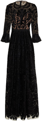ML Monique Lhuillier Embroidered Devore-velvet Tulle Gown