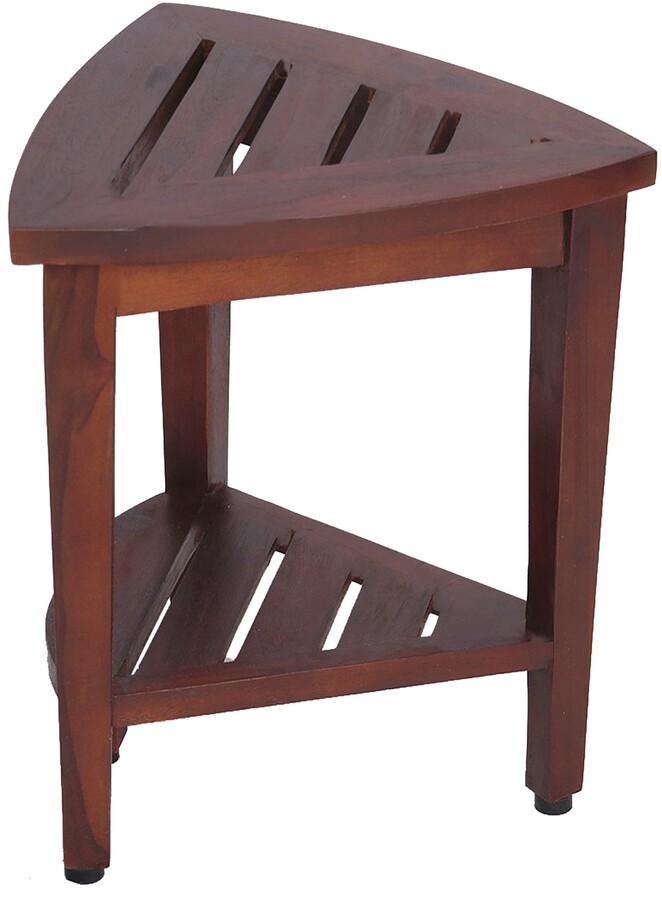 EcoDecors DecoTeak Oasis Teak Wood Corner Shower Bench with Shelf ShopStyle Bathroom Furniture
