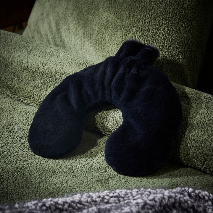 Dunelm Black Faux Fur Lenon Neck Hot Water Bottle, Size 34cm x 32cm x