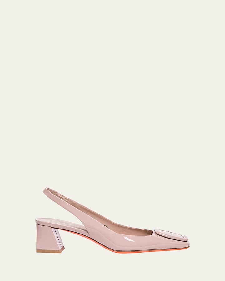 Santoni Lemon Patent Buckle Slingback Pumps