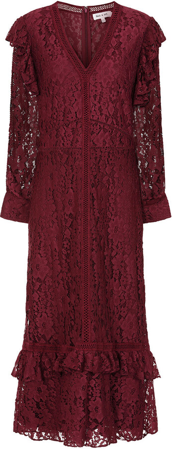 Frock and Frill Red Moira Burgundy Lace Midaxi Dress
