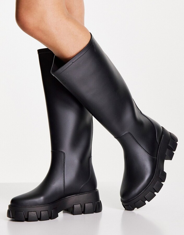 ASOS DESIGN Gracie chunky knee high rain boots in black - ShopStyle