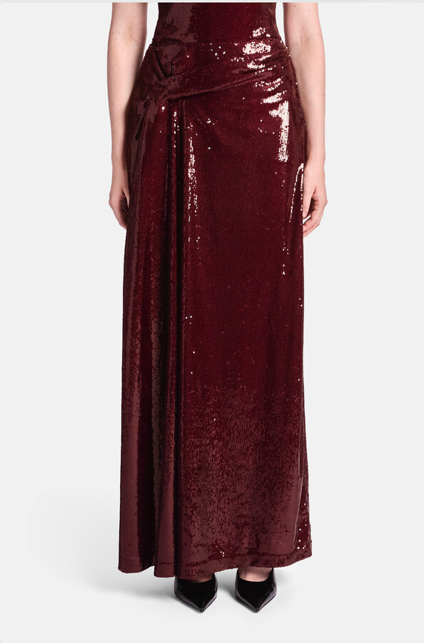 KATE BARTON Sequin Draped Maxi Skirt
