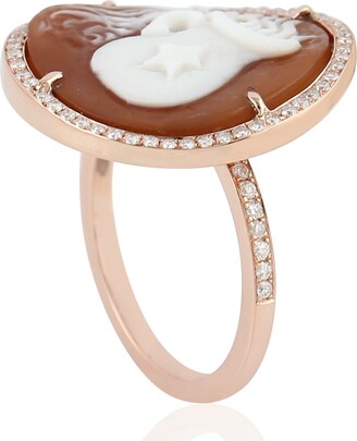 Artisan 18K Gold Shell Cameos Star Mug Diamond Ring Handmade Jewelry