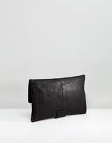 Thumbnail for your product : ASOS DESIGN leather and suede tab front clutch bag