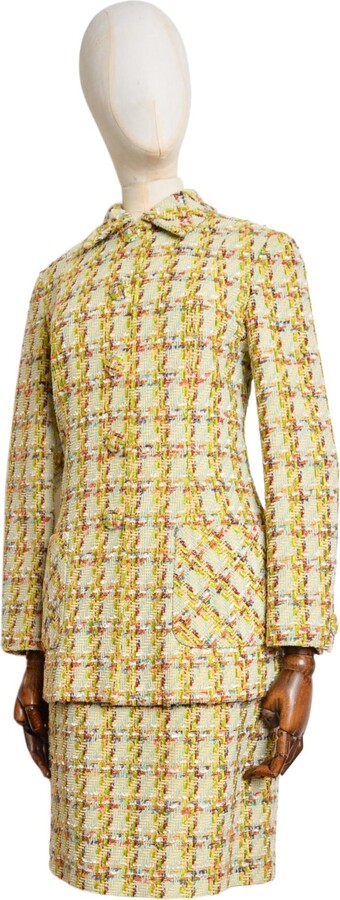 Rochas S/s 1993 Jewel Tone Lime Green Tweed Boucle Jacket & Skirt Matching Set