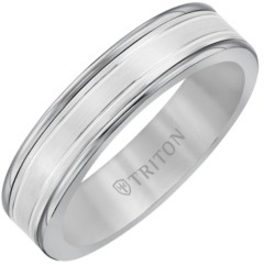 Triton 6MM Grey Tungsten Carbide Ring with 14K White Gold Insert
