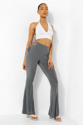 boohoo Cut Out Tie Detail Slinky Flare Trouser