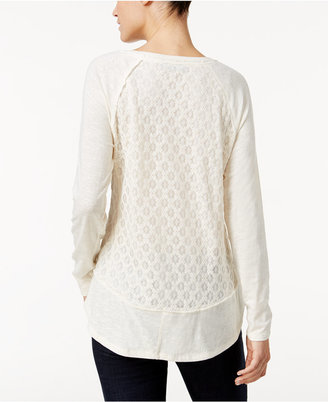 Style&Co. Style & Co Mixed-Media Raglan-Sleeve Top, Only at Macy's