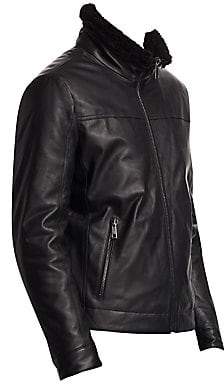 Saks Fifth Avenue Faux Shearling Collar Leather Jacket
