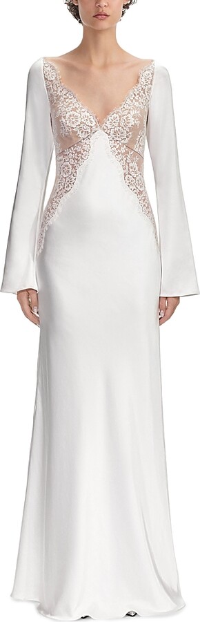 Self-Portrait x Christopher Kane Lace Satin Long Sleeve Maxi Dress