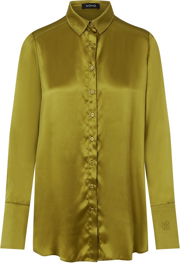 NOVO Oversized 100 Premium Silk Shirt With Shoulder Pads Green