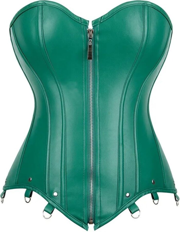 Montecarduo Leather Corset Bustier Top Women Green Lace Up Sexy