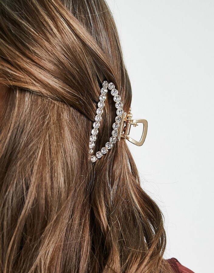 ASOS DESIGN hair claw with diamante detail in gold tone - ShopStyle