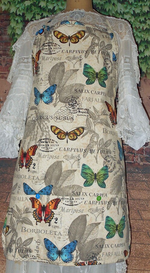 Butterflies Kitchen Apron With Pockets Handmade Womens Kitchen Apron One Of A Kind