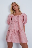 Thumbnail for your product : I SAW IT FIRST Nude Jaquard Square Neck Puff Sleeve Tiered Smock Dress