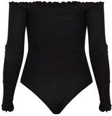 Thumbnail for your product : PrettyLittleThing Baby Pink Frill Edge Long Sleeve Thong Bodysuit