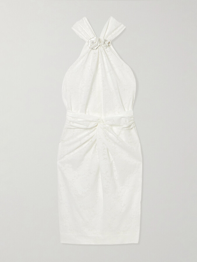 SHUSHU/TONG Embellished Ruched Lace Mini Dress - White