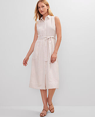 Ann Taylor Striped Flare Midi Shirtdress